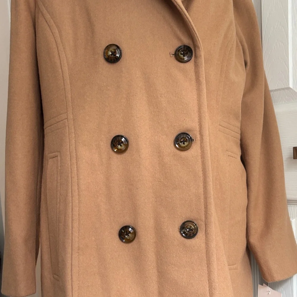 NWT Anne Klein Women's Camel  Double-Breasted wool  Pea Coat Sz XL - Picture 5 of 13